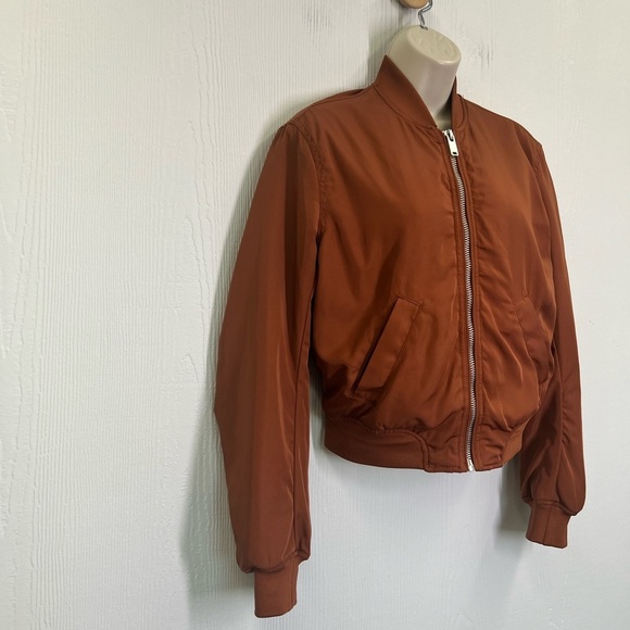 H&M - Orange Shiny Zipper Closure With Pockets Long Sleeve Bomber Jacket XS - Picture 3 of 9